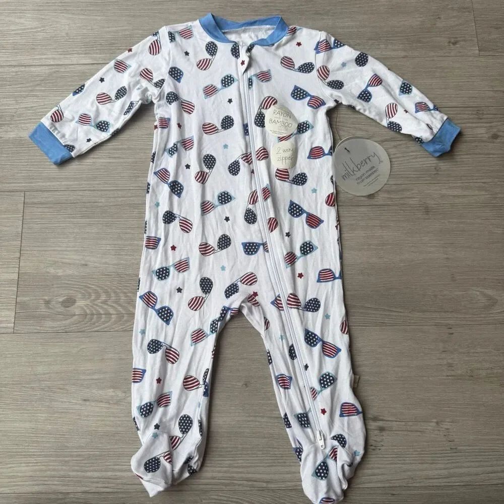 Milkberry bamboo Americana footie sleeper patriotic sunglass print NWT 6-9 M